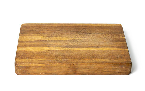 白色背景上隔绝的厨房餐桌 空棕色长方形木切割乡村材料木板工具盘子食物松树烹饪木头用具图片
