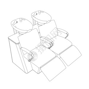 两把椅子的轮廓 用于在沙龙中用白色背景上隔离的黑色线条洗头 等距视图 它制作图案矢量图片