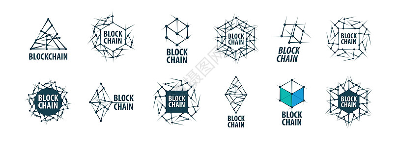 一组抽象矢量标志 Blockchai插图数据库矿工电脑技术网络盒子银行业互联网创新图片