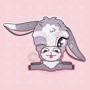 可爱的驴卡哇伊卡通矢量人物 可爱又有趣的快乐动物眨眼孤立的贴片少女插画 粉红色背景上的动漫女婴酷穆勒布罗表情符号图片