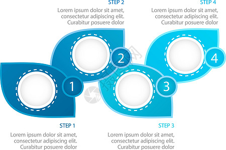 可持续发展产业信息图表蓝叶图表设计模板 带有空白复制空间的抽象矢量信息图 具有 4 个步骤序列的教学图形 可视化数据呈现图片