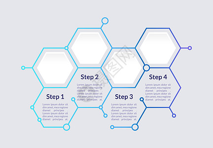 蓝色渐变六边形信息图表设计模板 诊所信息 带有空白复制空间的抽象矢量信息图 具有 4 个步骤序列的教学图形 可视化数据呈现图片