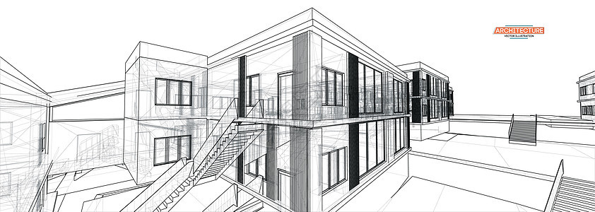 3d 插图建筑城市现代建筑透视抽象背景 城市建筑矢量图框架绘画技术计算机草图工程师景观商业铅笔房子图片