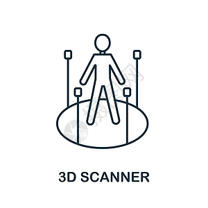 来自 3d 打印集合的 3D 扫描仪图标 用于模板网页设计和信息图表的简单线条 3D 扫描仪图标图片