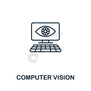 来自人工智能集合的计算机视觉图标 用于模板网页设计和信息图表的简单线条计算机视觉图标图片