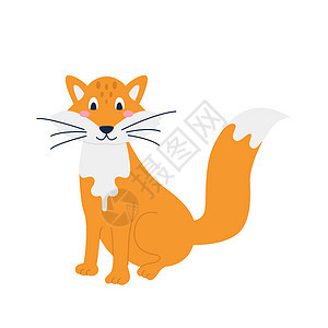 一只可爱的橙色狐狸坐在白色背景上 卡通平面风格的矢量图像 儿童海报装饰明信片服装和室内装饰图片