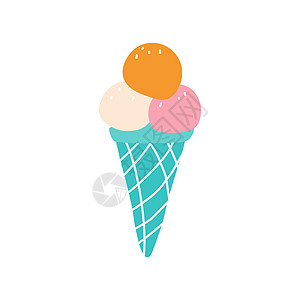带有不同冰淇淋球的华夫蛋筒 矢量平面图像 海报装饰元素明信片贴纸图片