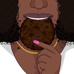 黑人妇女吃双份巧克力饼干手绘图图片