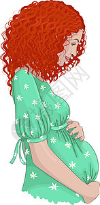 红发孕妇侧面手绘图图片