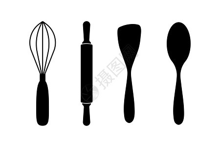 厨房用具工具图标 se木头塑料滚动刷子勺子烹饪配饰金属厨具餐厅图片