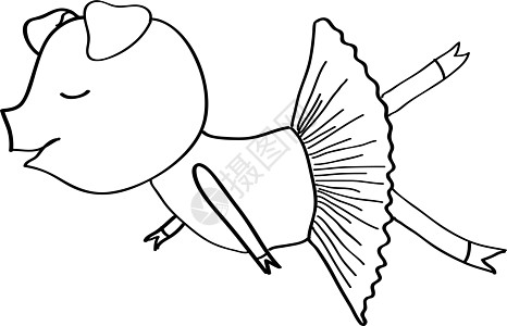 卡通猪芭蕾舞演员着色插图粉色小猪手绘短裙染色舞蹈家艺术蹄子舞蹈图片