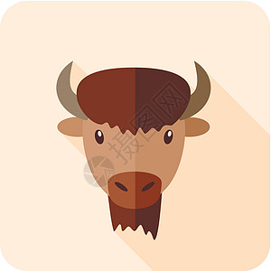 Bison水牛平面图标 动物头矢量奶牛牛肉荒野野生动物哺乳动物插图力量喇叭农场危险图片