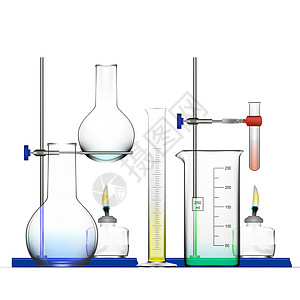 逼真的化学实验室设备套装 玻璃烧瓶烧杯酒精灯物质化学品液体插图制药药理精神测量科学实验图片