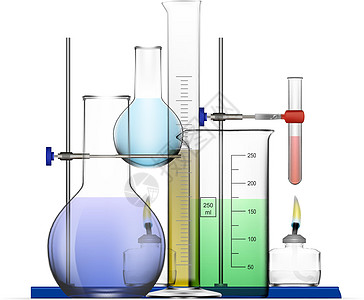 逼真的化学实验室设备套装 玻璃烧瓶烧杯酒精灯制药持有者药物收藏实验药理技术乐器管子测量图片