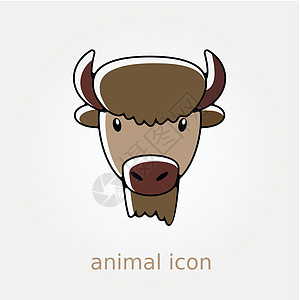 Bison水牛平面图标 动物头矢量插图荒野农场野生动物力量牛肉危险哺乳动物奶牛喇叭图片