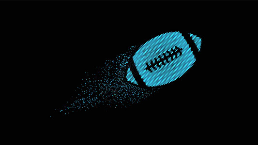 美式足球半色调球与粒子故事一起飞行 虚线插图 在黑色背景上孤立的矢量图图片