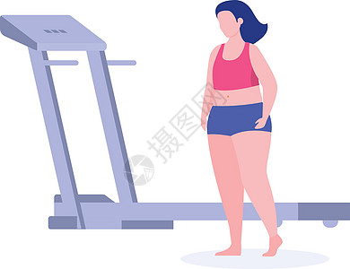 一个女人在跑步机上跑步以减轻体重图片