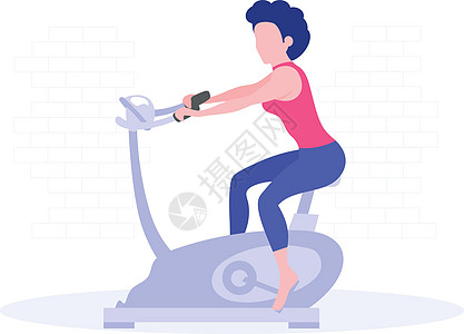 一个女孩在自行车机上锻炼图片