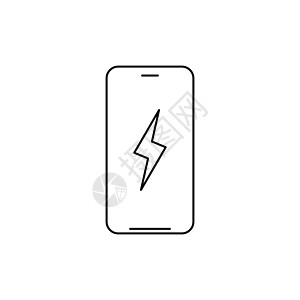 带闪电的智能手机 电池充电线性图标 细线插图 在白色背景上孤立的矢量图图片