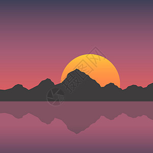 山上的夕阳与湖日出阳光山脉旅行风景爬坡橙子岩石顶峰天空图片