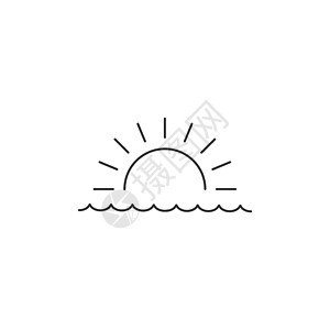 海上日出或日落线性最小单一平面图标 海浪线矢量图标 在白色背景上孤立的矢量图风暴旅行气候海洋插图标识季节旅游假期晴天图片