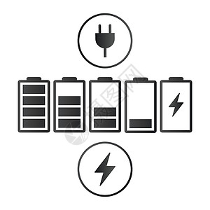 电池充电指示器图标集 在白色背景上孤立的矢量图充值充电器团体艺术电气生活燃料电话累加器收藏图片