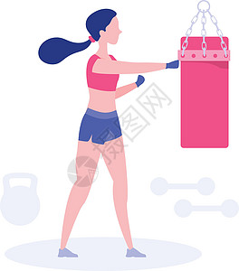 一个女孩用出气筒练习健身图片