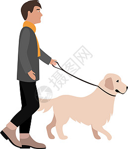 男人带着猎犬平手杖走路图片