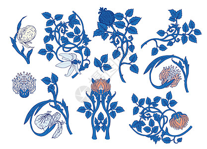 复古壁纸的花卉复古无缝图案 魔法复古花 工艺美术运动的灵感 包装纸壁纸织物的设计绘画纺织品叶子植物墙纸艺术古董插图花园图片