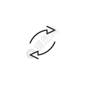 图表的两个圆圈箭头 简单的平面 360 图图标 具有可编辑笔划的线性轮廓箭头 在白色背景上隔离的矢量图图片