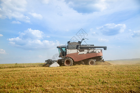 收割者从耕种的农业田里收获小麦 单位 千分之一收成农田植物收割机工作土地稻草国家农业机械生长图片