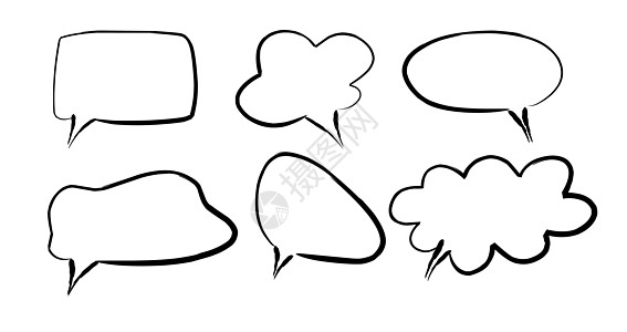 语音说话texthand 绘制的语音气泡的卡通框架涂鸦社会线条贴纸思考讨论漫画气球草图流行插画