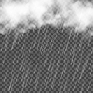 有云的雨 落下的水滴 透明背景上的矢量逼真风暴图片
