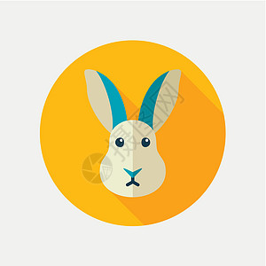 长阴影的兔子平面图标插图家畜标签生物宠物食物动物野兔农场化身图片