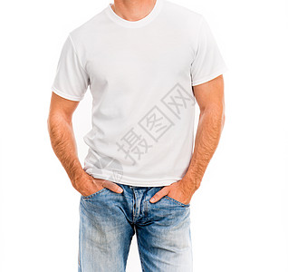 关于一名年轻人的白色T恤衫衣服广告设计店铺棉布工作室模板空白冒充身体图片