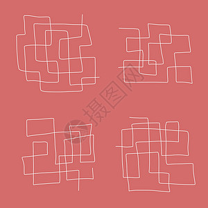 抽象的最小迷宫集 手绘方形简单迷宫  artwor 的时尚矢量集合图片