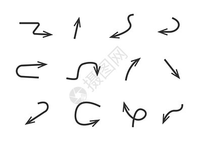 箭头涂鸦素描图标集 矢量图收藏数字草图曲线海浪白色铅笔网络黑色指针图片