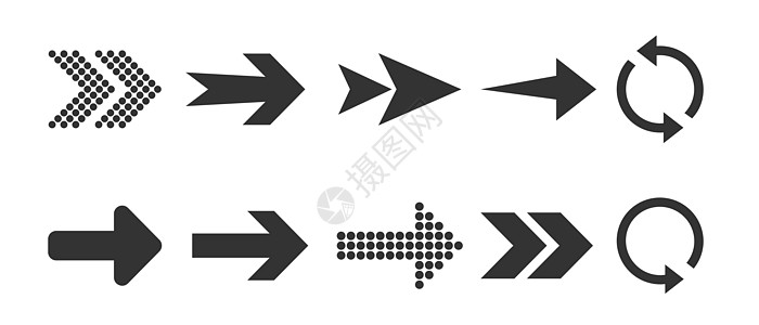 箭头图标集 矢量插画平面设计光标互联网指针网络白色图标黑色插图收藏指标图片