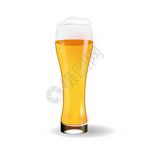 在白色背景上隔离的优雅玻璃杯中 带有气泡和泡沫的生啤酒图片