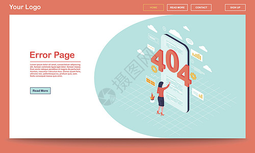 错误页面等距着陆页模板 智能手机上的 404 断开链接通知 网页搜索故障体验 带有文本 spac 的网页上找不到服务器消息图片