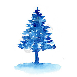 孤立在白色背景上的水彩冬季蓝色圣诞云杉树 印刷纹理壁纸或元素的手绘插图 美丽的水彩艺术 最小样式图片