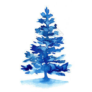 孤立在白色背景上的水彩冬季蓝色圣诞枞树 印刷纹理壁纸或元素的手绘插图 美丽的水彩艺术 最小样式图片