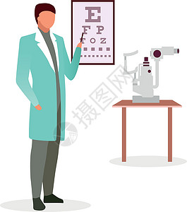 医生与 snellen 眼图平面矢量图 眼科医生检查视力 配镜师指着视力测试图表卡通人物 眼科检查 医疗工作者图片