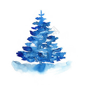 孤立在白色背景上的水彩冬季蓝色圣诞松树 印刷纹理壁纸或元素的手绘插图 美丽的水彩艺术 最小样式图片