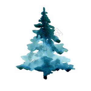 孤立在白色背景上的水彩冬季圣诞标志 用于打印纹理壁纸或贺卡的手绘插图元素 蓝色和绿色的颜色 美丽的水彩杉树图片