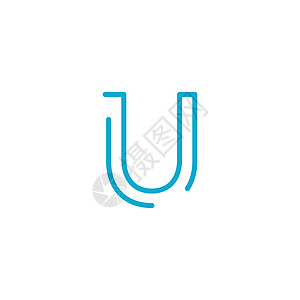 线性几何轮廓字母表字母 U 简单标志设计用于排版风格简约字母设计的蓝色图形元素 可编辑的中风 在白色背景上孤立的种群矢量图图片