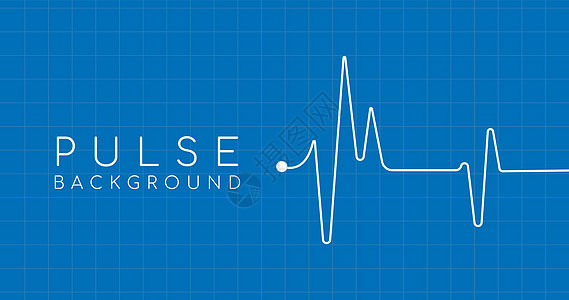 蓝色背景下的心跳心电图脉冲追踪与方形网格医学或健康概念 矢量图图片