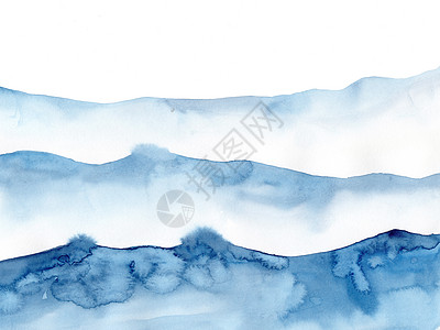 水彩蓝色冬天下雪的背景看起来像波浪和大海 水彩纸上的原画 装饰元素的插图 与海水的背景 极简主义单色水彩画旅行艺术情调绘画水族馆图片