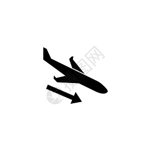 飞机着陆飞机飞下来 平面矢量图标说明 白色背景上的简单黑色符号  Web 和移动 UI 元素的飞机标志设计模板图片