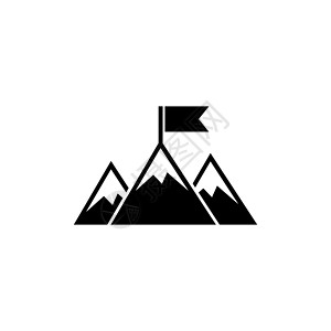 山元素在山上实现最高点标志目标 平面矢量图标说明 白色背景上的简单黑色符号 用于 web 和移动 UI 元素的山标志设计模板上的最高点插画